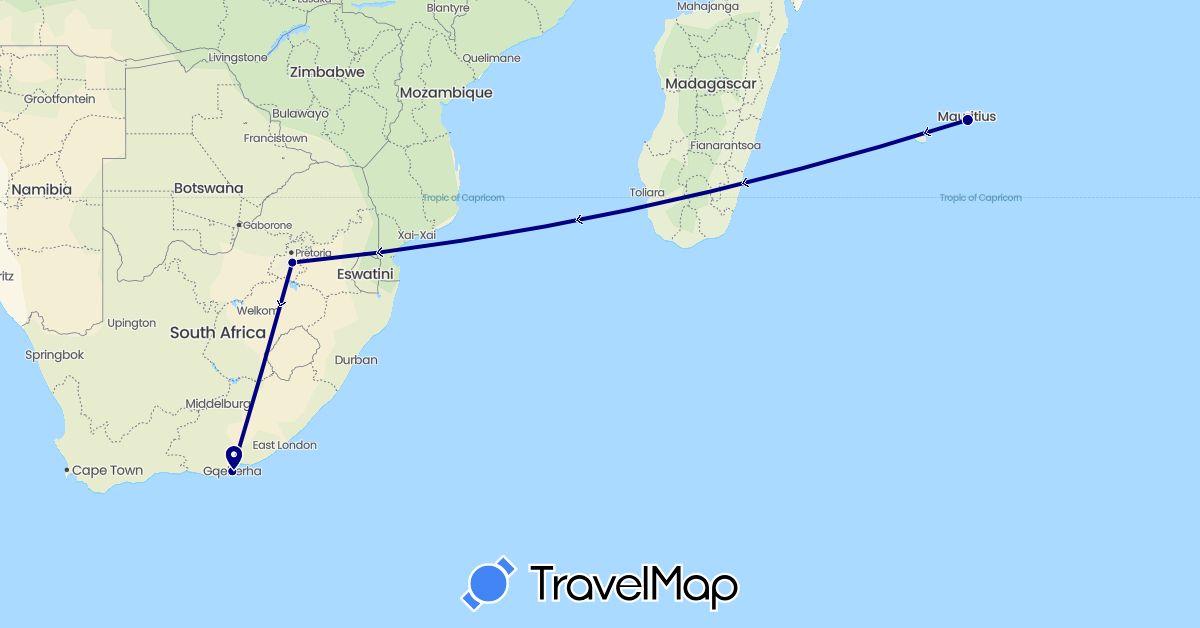 TravelMap itinerary: driving in Mauritius, South Africa (Africa)